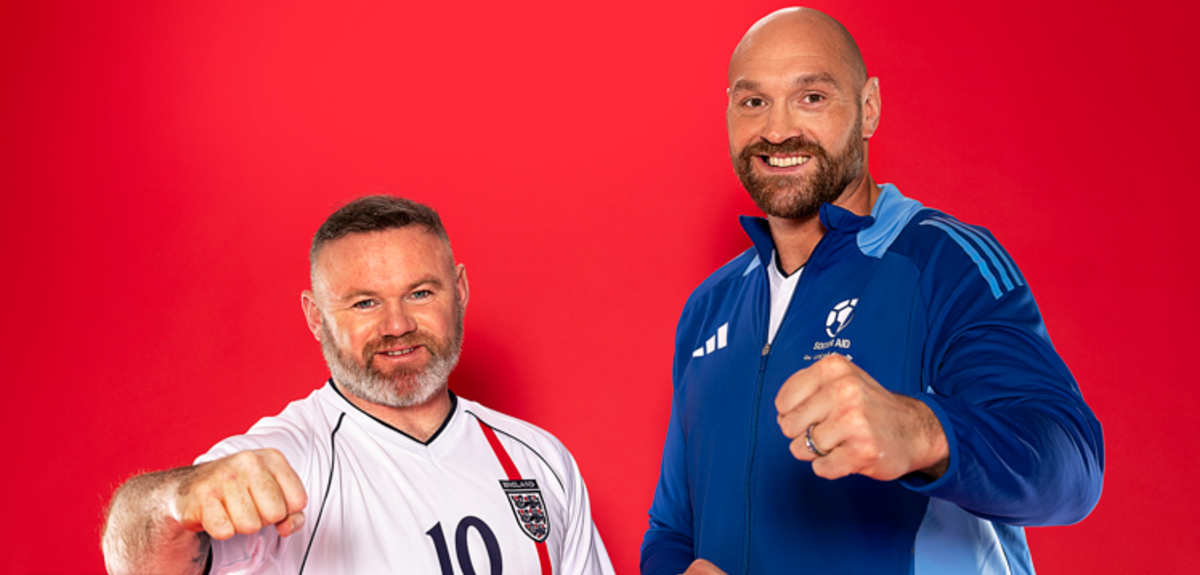 უეინ რუნი და ტაისონ ფიური Soccer Aid-ზე ინგლისის ნაკრებს გაწვრთნიან